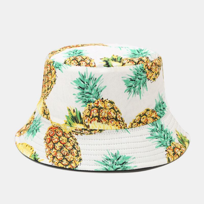 Unisexe Coton Motif Fruits Pastèque Ananas Imprimé Double Face Portable Mode Seau Chapeau