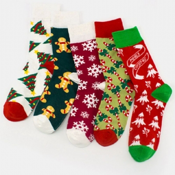 Unisexe Coton Personnalité Festive Arbre De Noël Flocon De Neige Motif Couple Chaussettes Tube Chaussettes