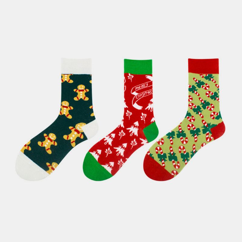 Unisexe Coton Personnalité Festive Arbre De Noël Flocon De Neige Motif Couple Chaussettes Tube Chaussettes