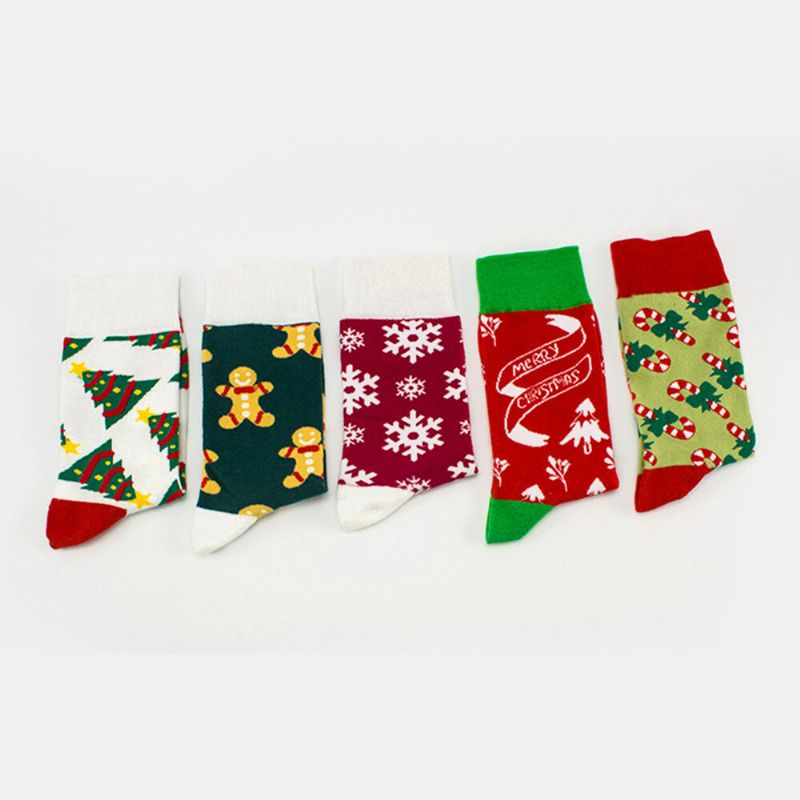 Unisexe Coton Personnalité Festive Arbre De Noël Flocon De Neige Motif Couple Chaussettes Tube Chaussettes