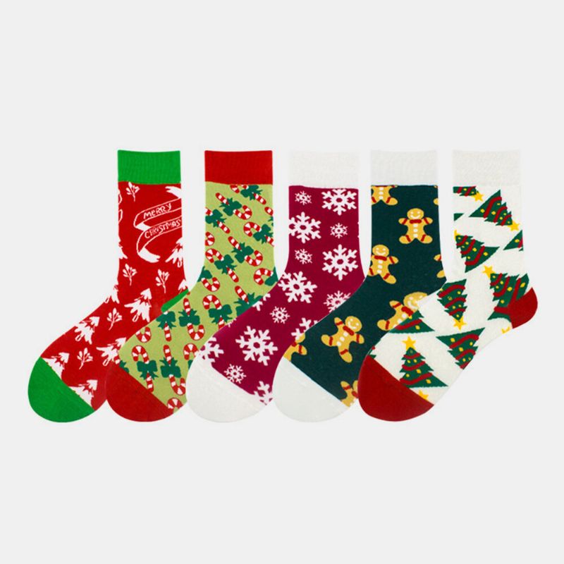 Unisexe Coton Personnalité Festive Arbre De Noël Flocon De Neige Motif Couple Chaussettes Tube Chaussettes