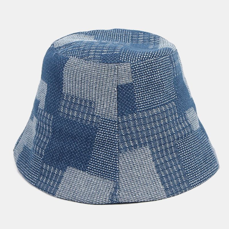 Unisexe Coton Plaid Colorblock Denim Distressed Vintage Casual Parasol Pliable Plat Chapeaux Seau Chapeaux