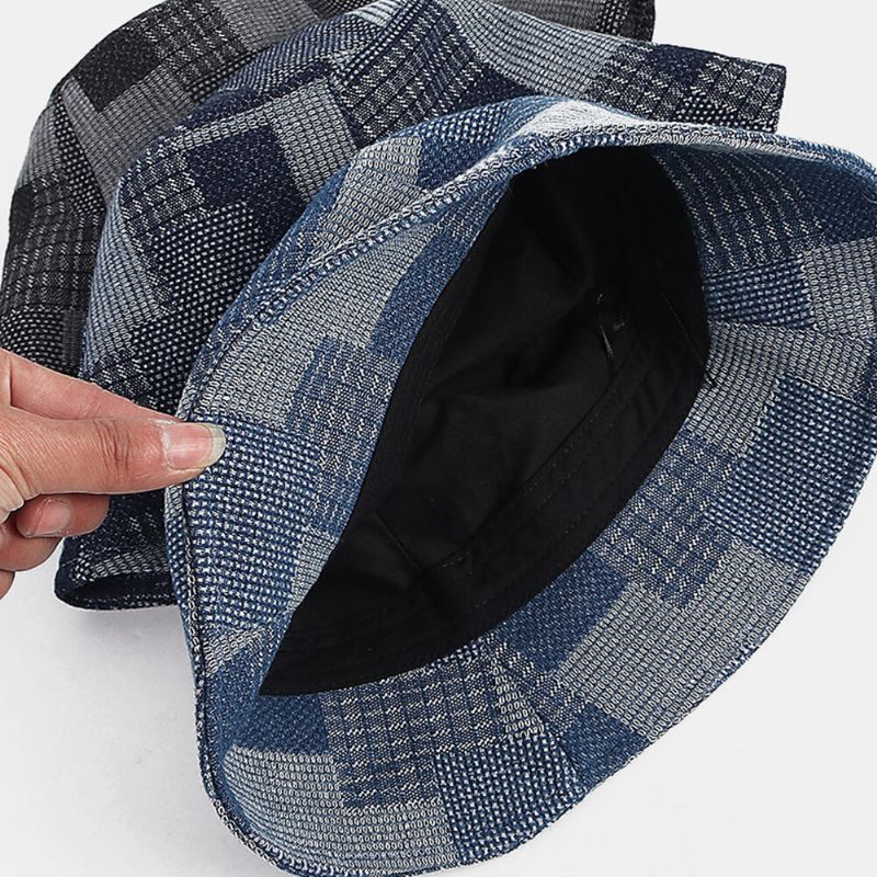 Unisexe Coton Plaid Colorblock Denim Distressed Vintage Casual Parasol Pliable Plat Chapeaux Seau Chapeaux