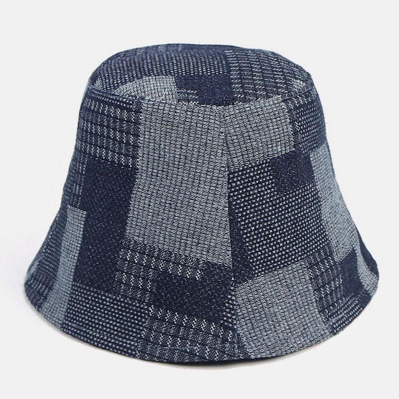 Unisexe Coton Plaid Colorblock Denim Distressed Vintage Casual Parasol Pliable Plat Chapeaux Seau Chapeaux