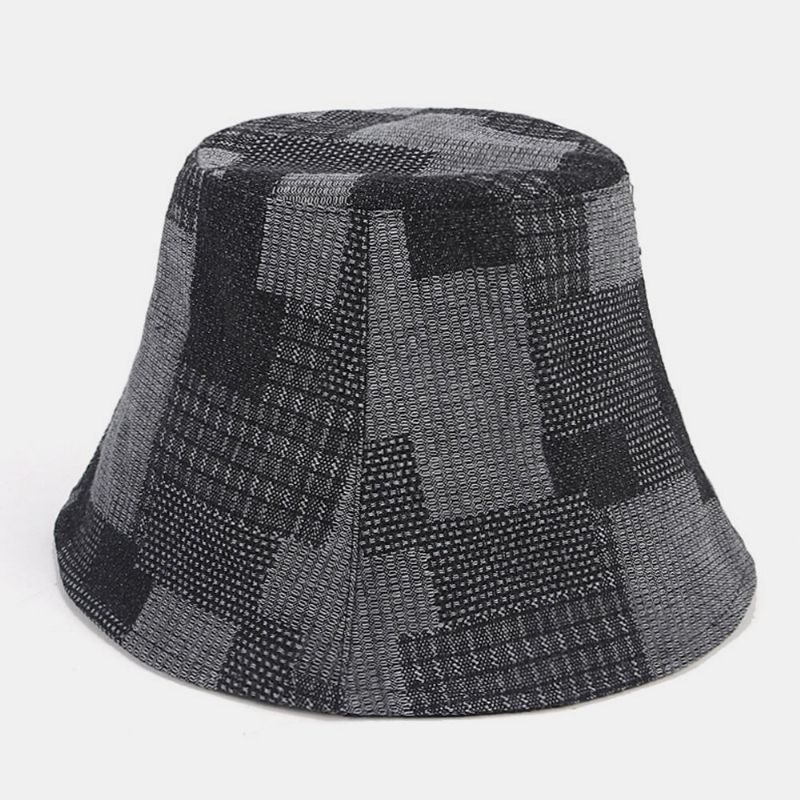 Unisexe Coton Plaid Colorblock Denim Distressed Vintage Casual Parasol Pliable Plat Chapeaux Seau Chapeaux