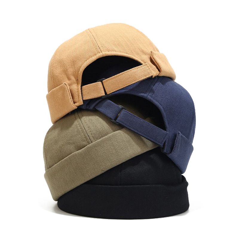 Unisexe Coton Solide Couleur Élégant Simple All-match Réglable Brimless Beanie Landlord Caps Skull Caps