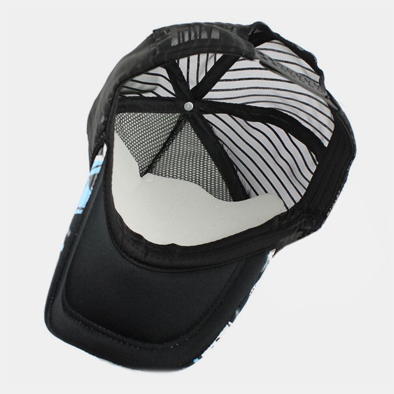 Unisexe Coton Tête De Mort Lettre Motif Maille Respirant Parasol Baseball Chapeau Casquette De Camionneur