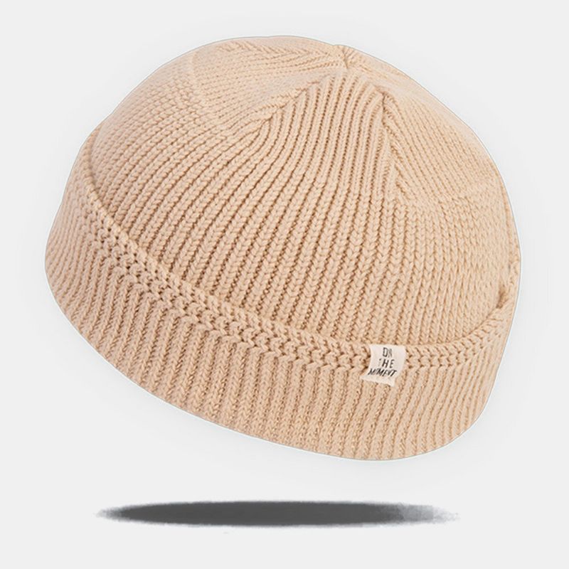 Unisexe Couleur Unie Élastique Tricoté Casquettes Automne Hiver Chaud Respirant Crâne Casquette Sans Bord Bonnet Propriétaire Casquette