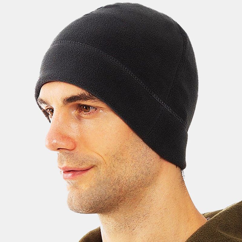 Unisexe Couleur Unie Protection Contre Le Froid Chaleur Polaire Chapeau Sport De Plein Air Ski Équitation Sans Bord Bonnet Chapeau