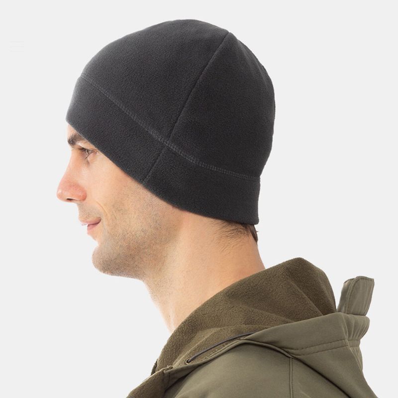 Unisexe Couleur Unie Protection Contre Le Froid Chaleur Polaire Chapeau Sport De Plein Air Ski Équitation Sans Bord Bonnet Chapeau