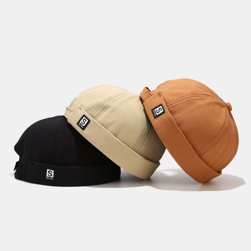 Unisexe Couleur Unie S Lettre Étiquette Dôme Melon Casquette Rétro Extérieur Réglable Sans Bord Bonnet Propriétaire Casquette Tête De Mort