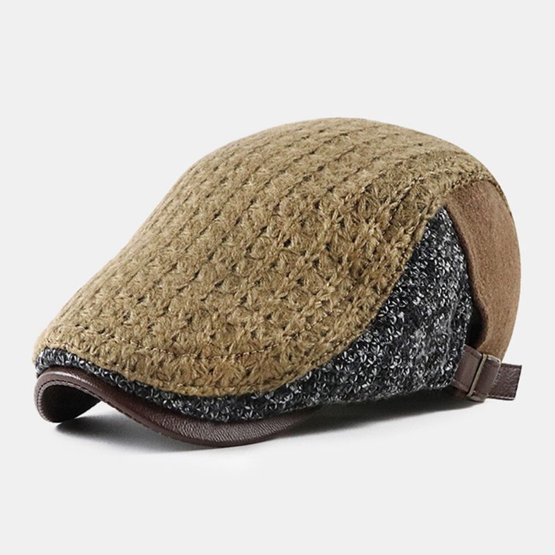 Unisexe Couleurs Contrastées Grand Bord Plat Chapeau Britannique Décontracté Automne Hiver Chaud Parasol Béret Casquette Gavroche Chapeau Cabbie Chapeau