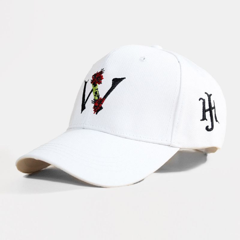 Unisexe Courbé Bord Coton Lettre Fleur Brodé Chapeau Sports De Plein Air Casquette De Baseball