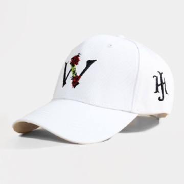 Unisexe Courbé Bord Coton Lettre Fleur Brodé Chapeau Sports De Plein Air Casquette De Baseball