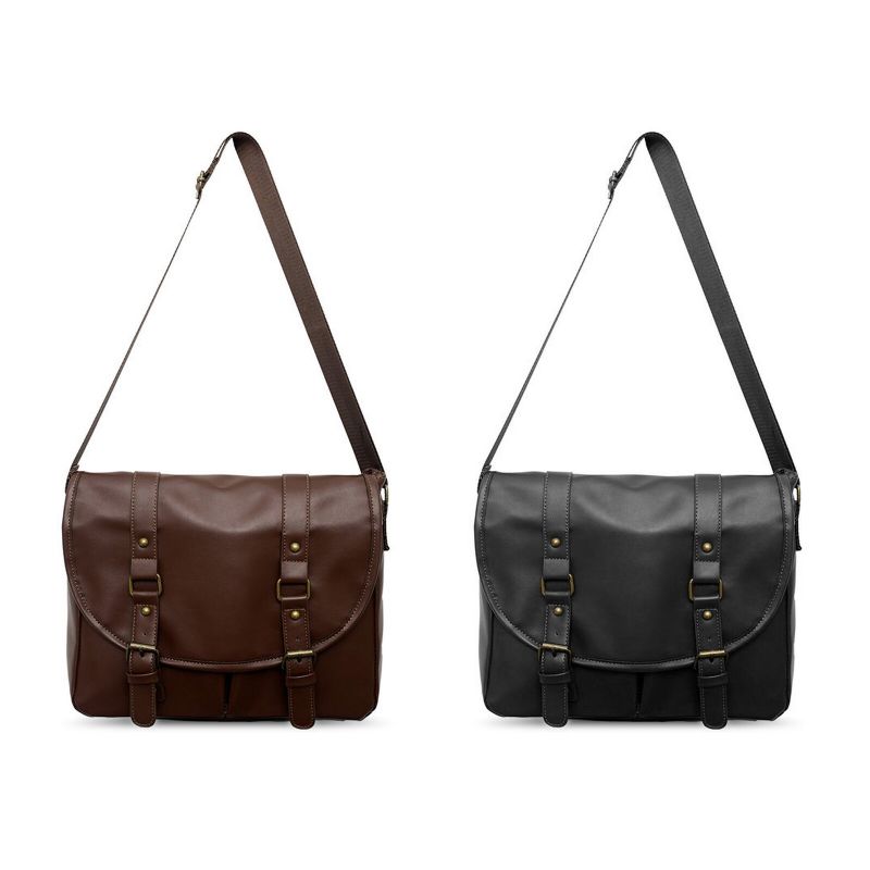 Unisexe Cuir Artificiel Vintage Grande Capacité Multi Slot Messenger Bag Sac À Bandoulière Durable