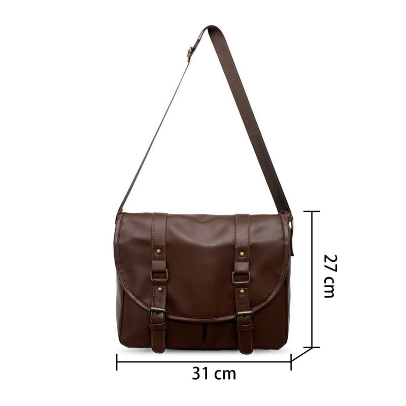 Unisexe Cuir Artificiel Vintage Grande Capacité Multi Slot Messenger Bag Sac À Bandoulière Durable