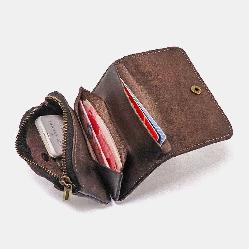 Unisexe En Cuir Véritable Porte-cartes À Fente Multi-cartes Porte-monnaie Multifonction En Cuir De Vachette Petit Portefeuille