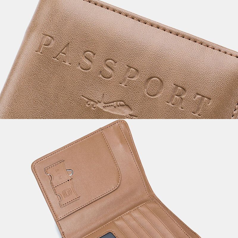 Unisexe En Cuir Véritable Rfid Multifonction Fente Multi-cartes Voyage Passeport Sac Portefeuille Avec Sangle Élastique