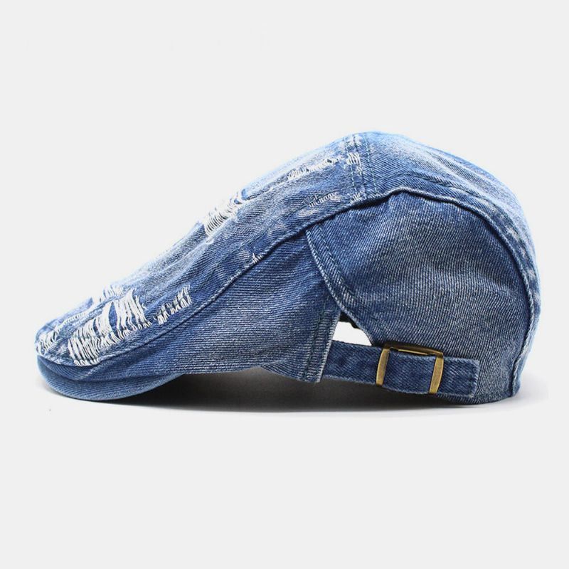 Unisexe Délavé Denim Bordure Trou Make-old Rétro Pare-soleil Avant Casquette Béret Casquettes Chapeau Plat