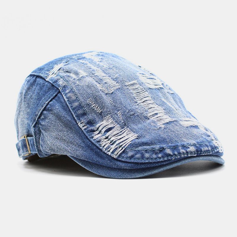 Unisexe Délavé Denim Bordure Trou Make-old Rétro Pare-soleil Avant Casquette Béret Casquettes Chapeau Plat