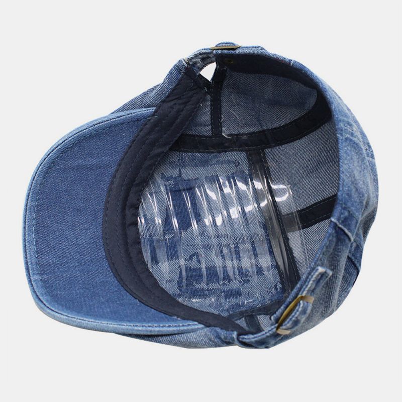 Unisexe Délavé Denim Bordure Trou Make-old Rétro Pare-soleil Avant Casquette Béret Casquettes Chapeau Plat