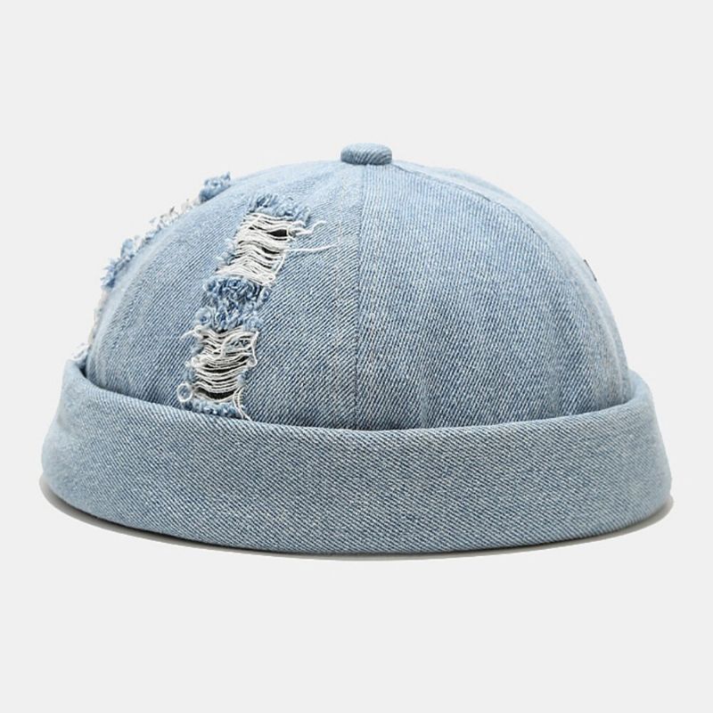 Unisexe Denim Cassé Trous Made-old Fashion Outdoor Brimless Beanie Landlord Cap Skull Cap