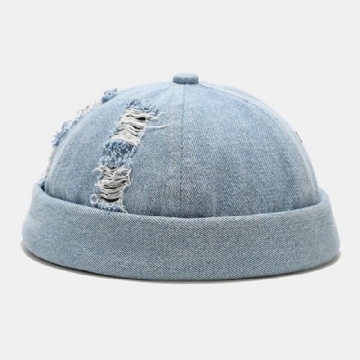 Unisexe Denim Cassé Trous Made-old Fashion Outdoor Brimless Beanie Landlord Cap Skull Cap