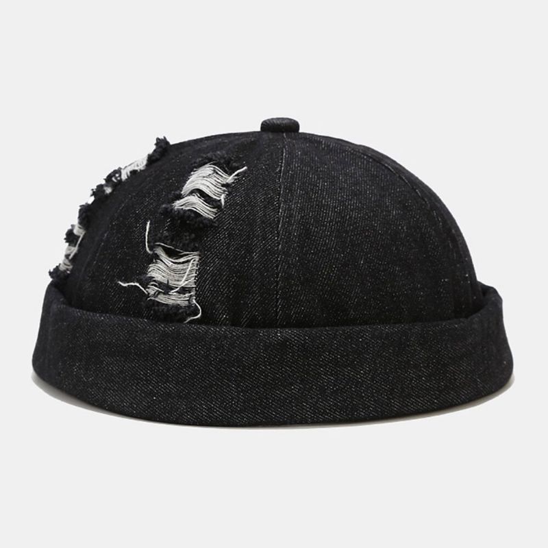 Unisexe Denim Cassé Trous Made-old Fashion Outdoor Brimless Beanie Landlord Cap Skull Cap