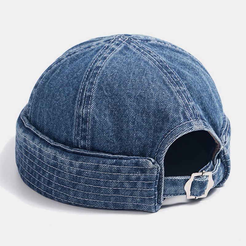 Unisexe Denim Couleur Unie Rétro Mode Tendance Sans Bord Bonnet Propriétaire Casquette Tête De Mort