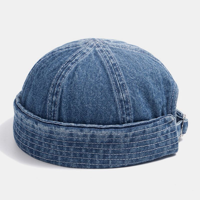 Unisexe Denim Couleur Unie Rétro Mode Tendance Sans Bord Bonnet Propriétaire Casquette Tête De Mort