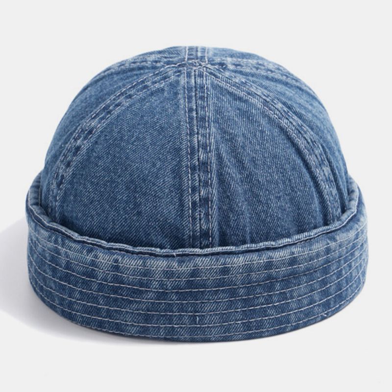 Unisexe Denim Couleur Unie Rétro Mode Tendance Sans Bord Bonnet Propriétaire Casquette Tête De Mort