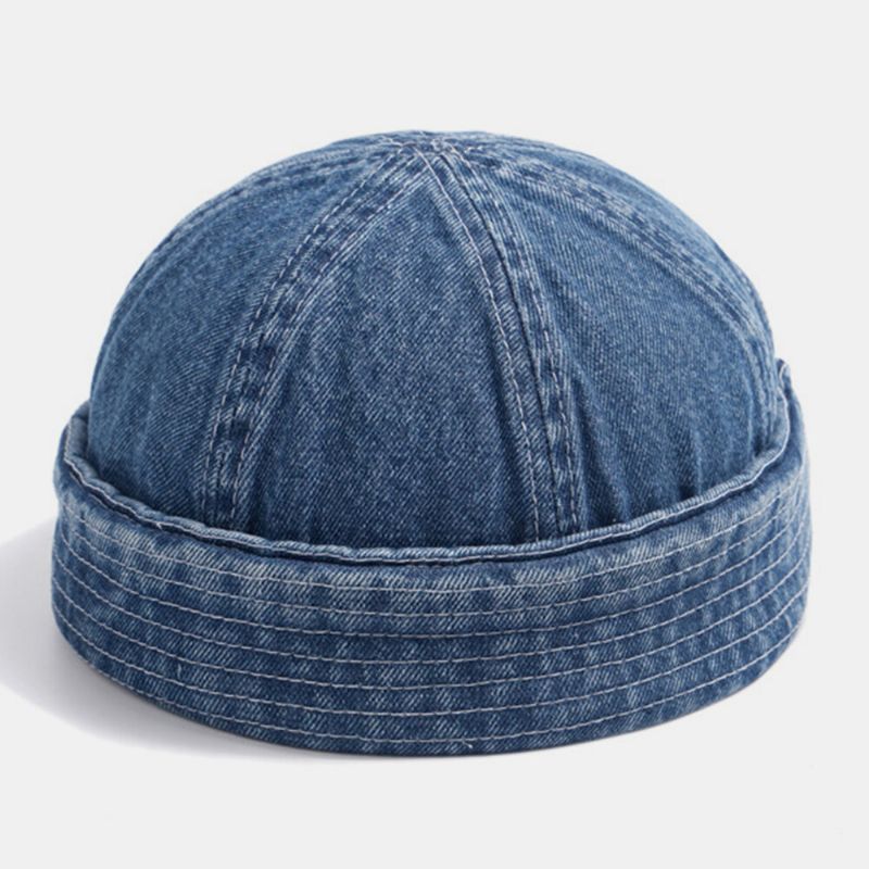 Unisexe Denim Couleur Unie Rétro Mode Tendance Sans Bord Bonnet Propriétaire Casquette Tête De Mort