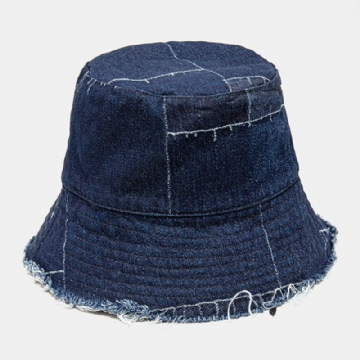 Unisexe Denim Distressed Frayed Edge Vintage Casual Parasol Pliable Plat Chapeaux Seau Chapeaux