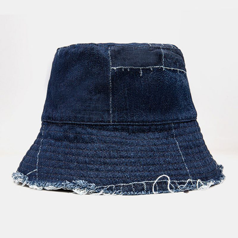 Unisexe Denim Distressed Frayed Edge Vintage Casual Parasol Pliable Plat Chapeaux Seau Chapeaux