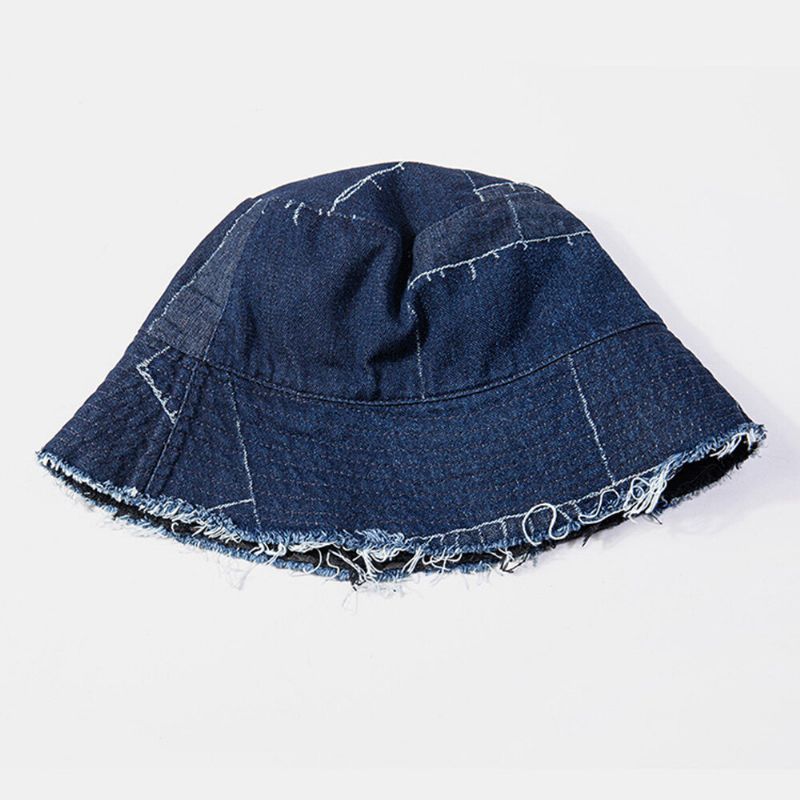 Unisexe Denim Distressed Frayed Edge Vintage Casual Parasol Pliable Plat Chapeaux Seau Chapeaux