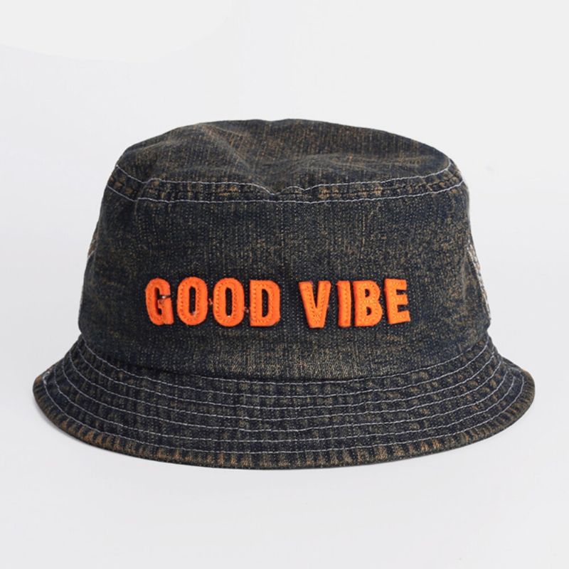 Unisexe Denim Made-old Letters Pattern Fashion Outdoor Sunshade Bucket Hat