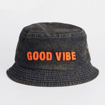 Unisexe Denim Made-old Letters Pattern Fashion Outdoor Sunshade Bucket Hat