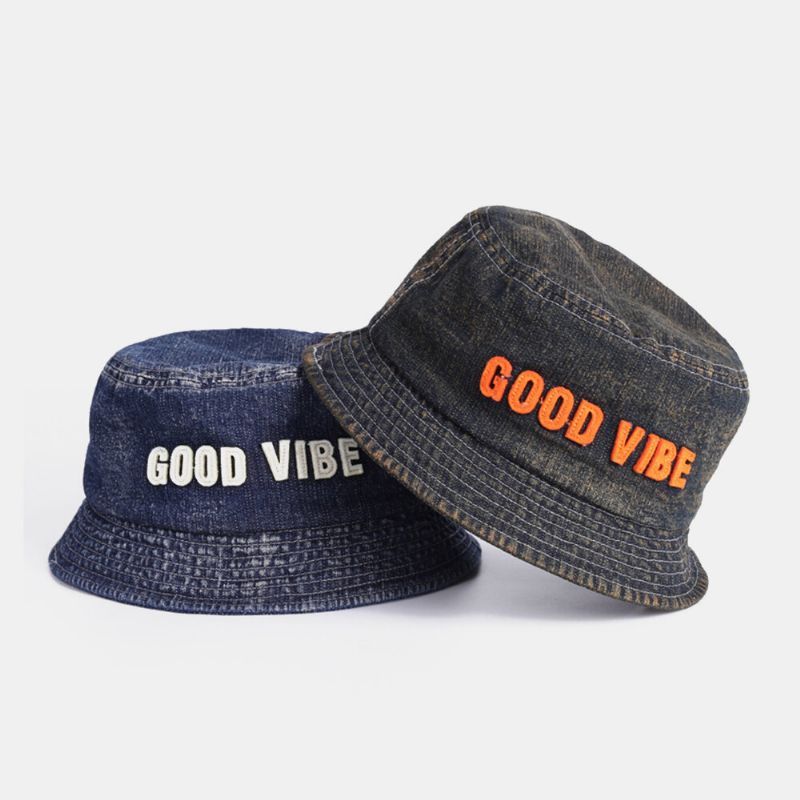 Unisexe Denim Made-old Letters Pattern Fashion Outdoor Sunshade Bucket Hat