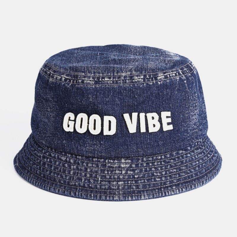 Unisexe Denim Made-old Letters Pattern Fashion Outdoor Sunshade Bucket Hat