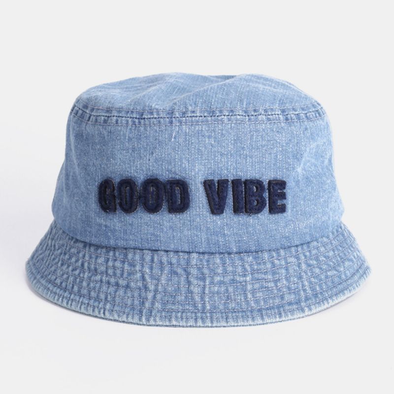 Unisexe Denim Made-old Letters Pattern Fashion Outdoor Sunshade Bucket Hat