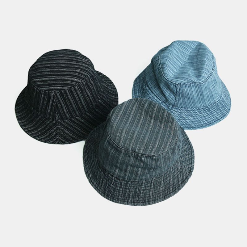 Unisexe Denim Stripes Pattern Casual Travel Sunshade Bucket Hat