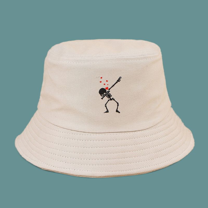 Unisexe Dessin Animé Amour Crâne Impression Sergé Casquette Coton Couleur Unie Mode Protection Solaire Seau Chapeau