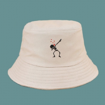 Unisexe Dessin Animé Amour Crâne Impression Sergé Casquette Coton Couleur Unie Mode Protection Solaire Seau Chapeau