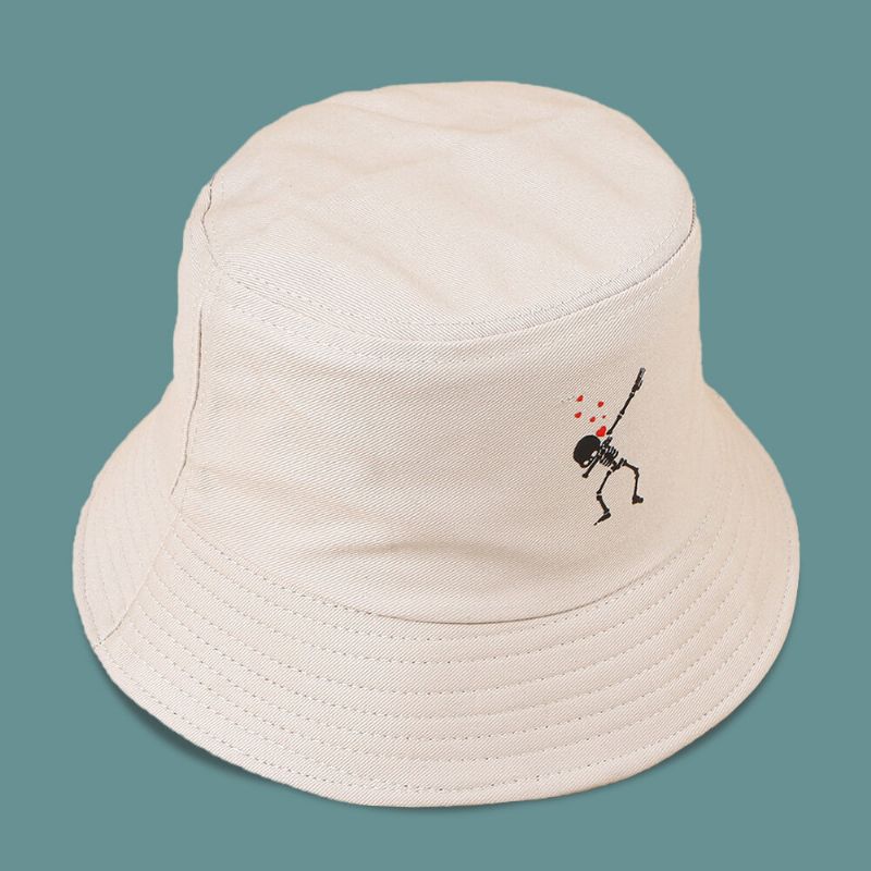 Unisexe Dessin Animé Amour Crâne Impression Sergé Casquette Coton Couleur Unie Mode Protection Solaire Seau Chapeau