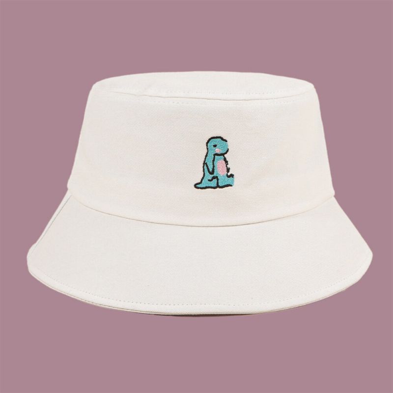 Unisexe Dessin Animé Petit Dinosaure Broderie Chapeau De Soleil Extérieur Décontracté Parasol Seau Chapeau