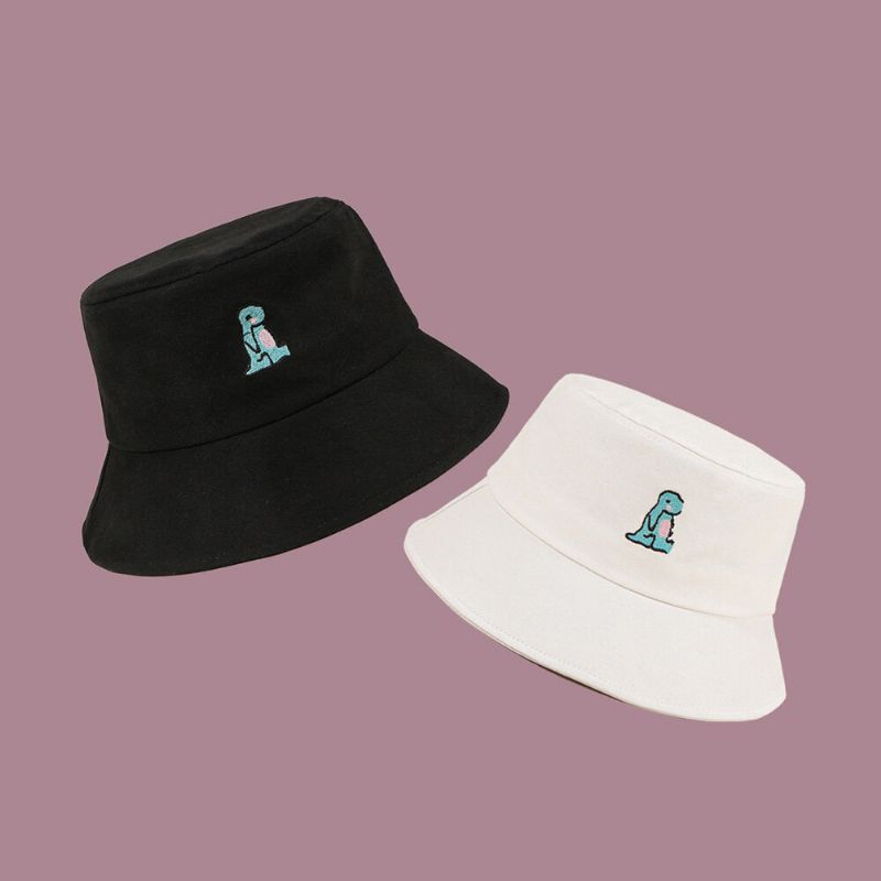 Unisexe Dessin Animé Petit Dinosaure Broderie Chapeau De Soleil Extérieur Décontracté Parasol Seau Chapeau