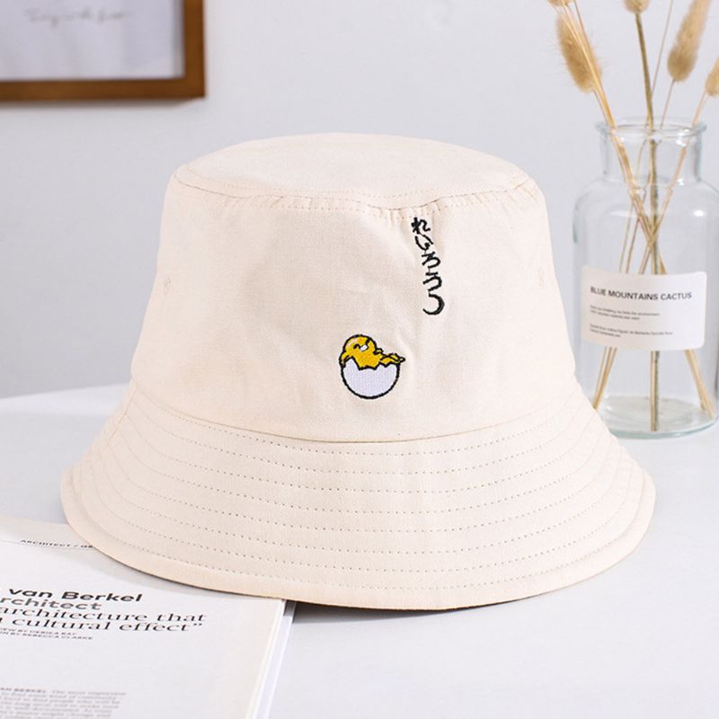 Unisexe Dessin Animé Poussins Broderie Seau Chapeau Coton Lettres Motif Été Voyage Plage Chapeau