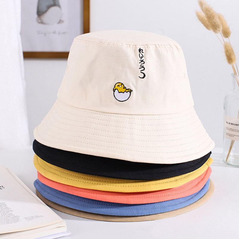 Unisexe Dessin Animé Poussins Broderie Seau Chapeau Coton Lettres Motif Été Voyage Plage Chapeau