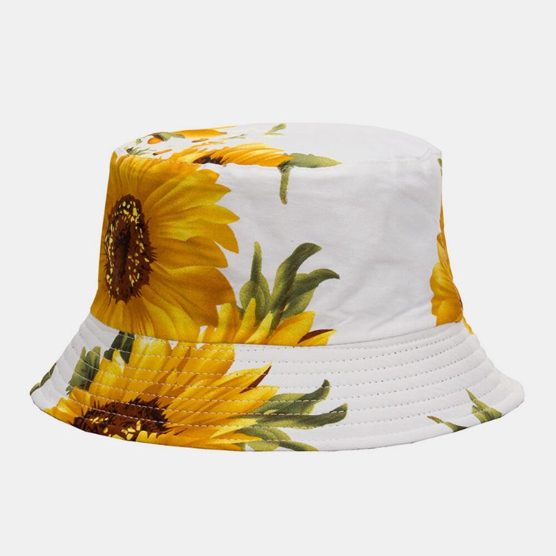 Unisexe Double Face Coton Tournesols Motif Mode Jeune Crème Solaire Respirant Parasol Seau Chapeau