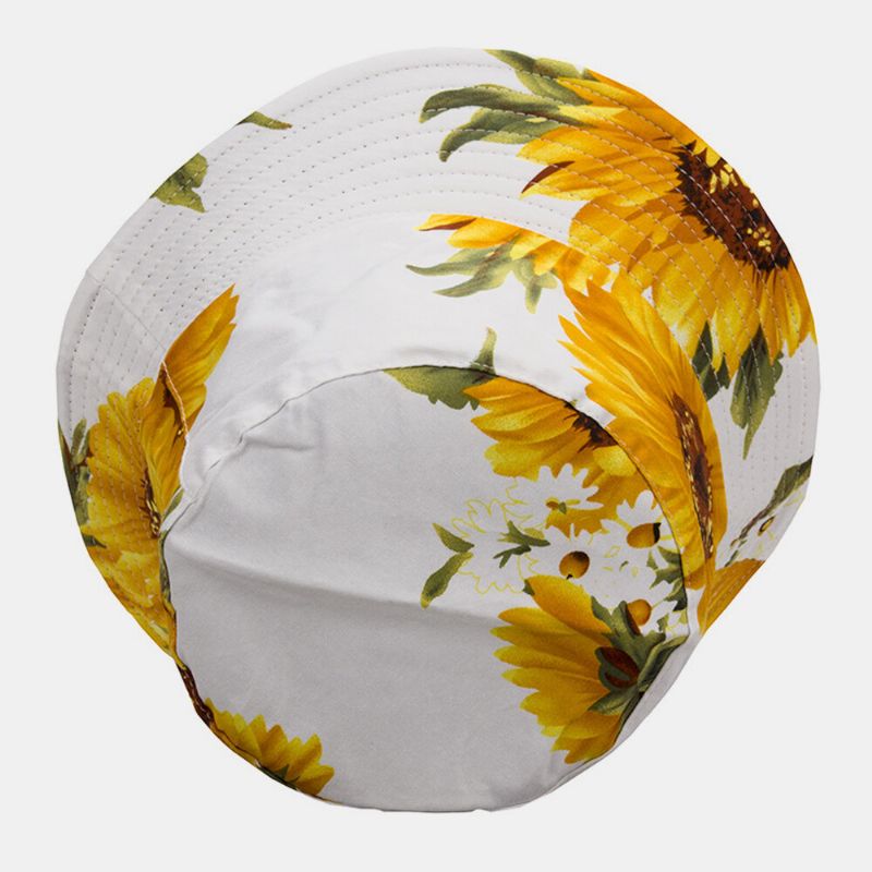 Unisexe Double Face Coton Tournesols Motif Mode Jeune Crème Solaire Respirant Parasol Seau Chapeau